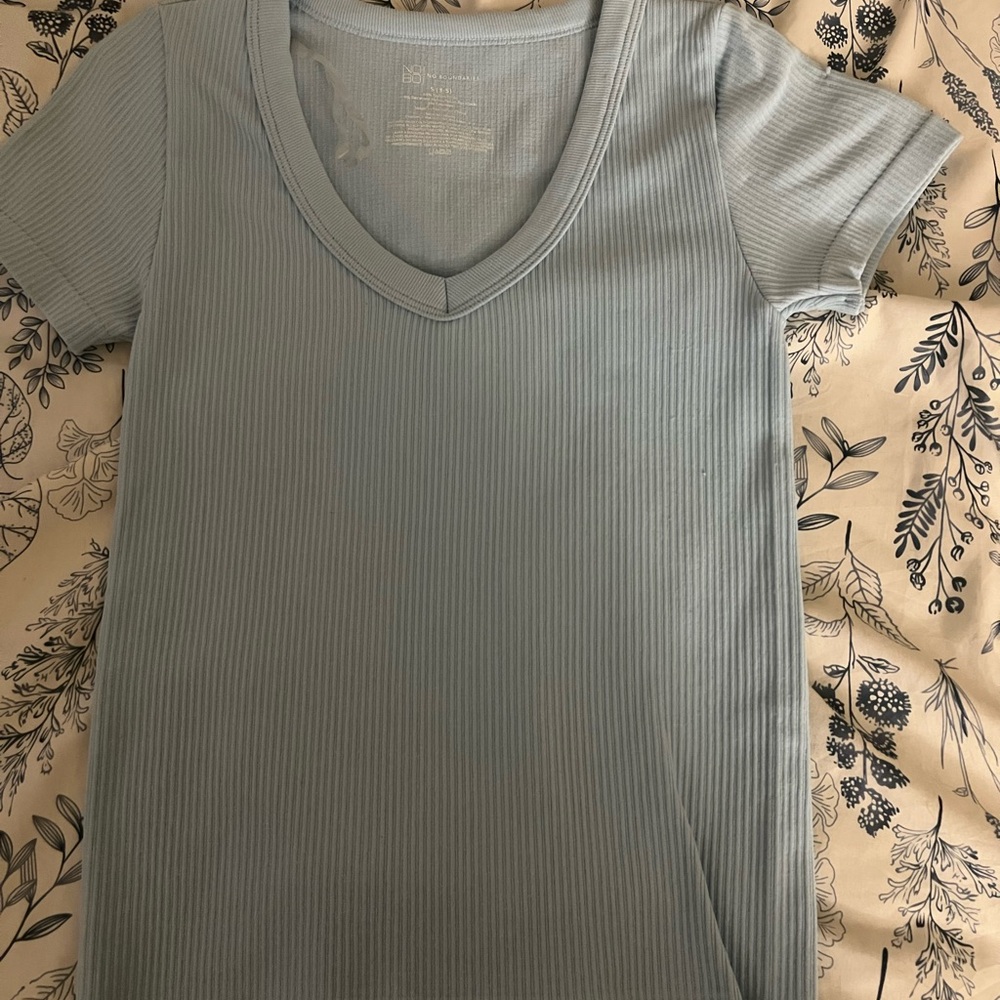 No Boundaries Sky Blue Ribbed V-Neck Tee